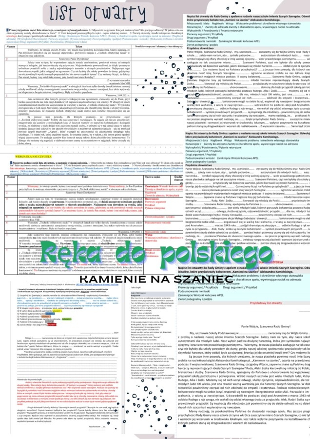 List otwarty. Elementy retoryczne. Ćwiczenia redakcyjne. Kamienie na szaniec. Przyjaciele. W pustyni i w puszczy