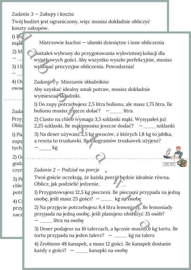 Mistrzowie kuchni - ułamki dziesiętne i inne działania