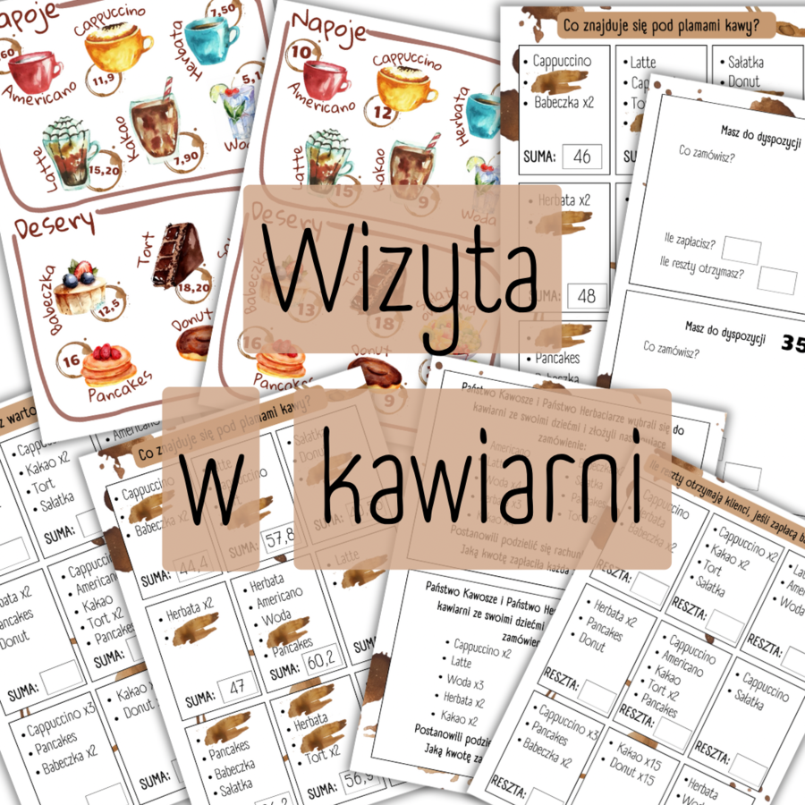 WIZYTA W KAWIARNI - liczby całkowite/ ułamki dziesiętne / obliczenia praktyczne