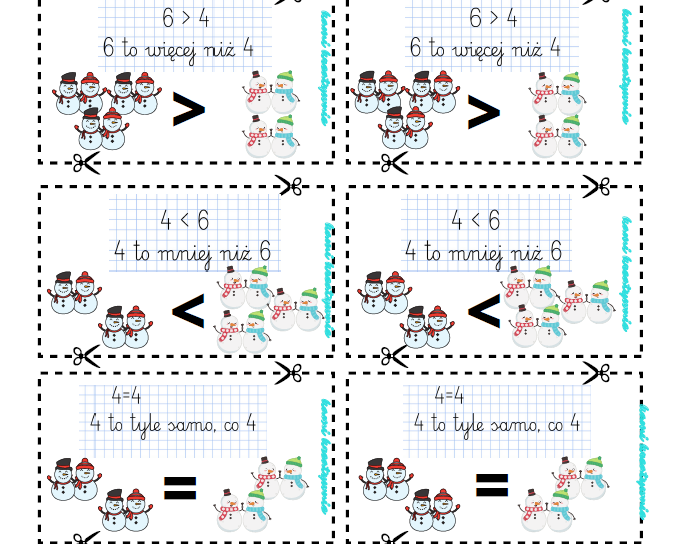 Więcej, mniej, tyle samo- wklejki i plakat do złożenia