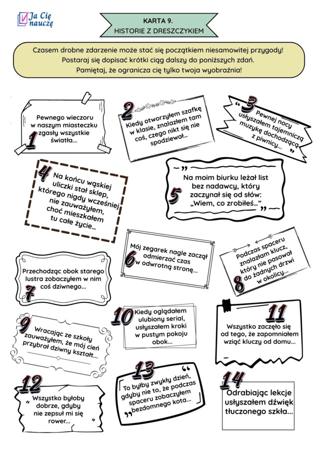 Kreatywne pisanie: Zestaw 12 plansz ćwiczeniowych dla szkoły podstawowej