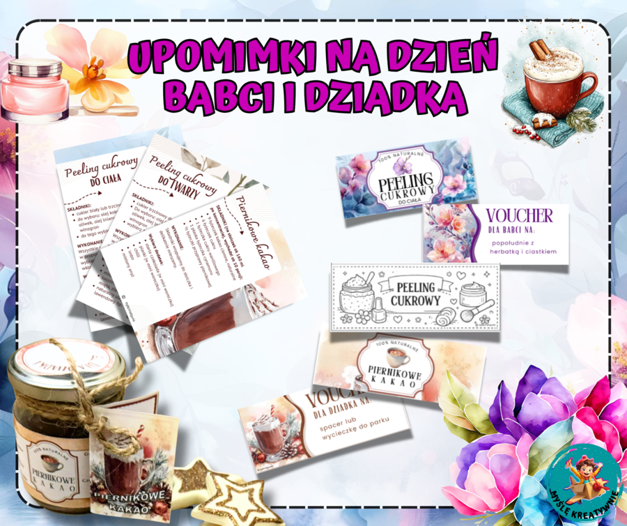 PREZENTY NA DZIEŃ BABCI I DZIADKA - ETYKIETY, ZAPROSZENIA, ZAWIESZKI, VOUCHERY