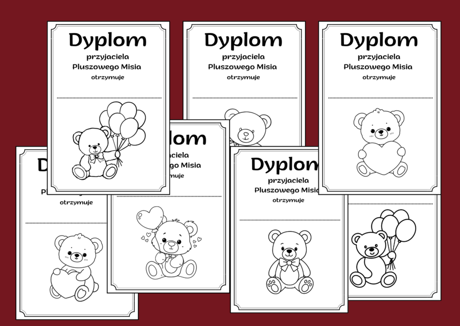 🐻🎈DZIEŃ PLUSZOWEGO MISIA – 23 sztuki - dyplomy - świetlica - biblioteka