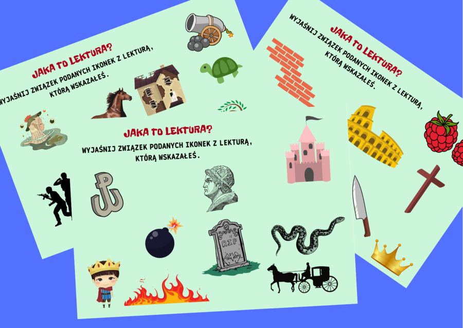 Jaka to lektura? - egzamin - lektury kl. 7-8 - powtórzenie lektur - ikonki