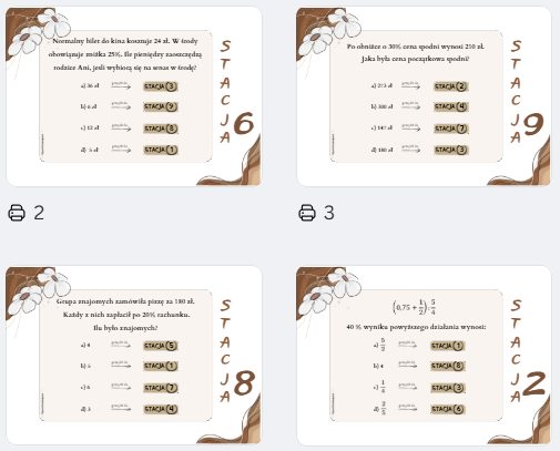 Stacje zadaniowe/pomysł na lekcję - procenty  (klasa 6-7).