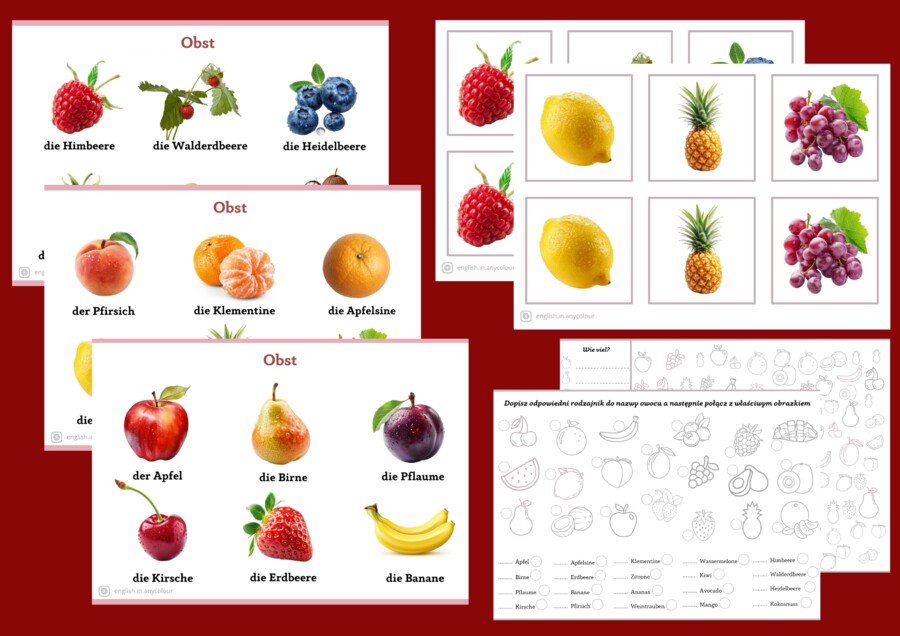 Niemiecki - Materiały z zakresu leksykalnego Owoce: słownik obrazkowy, Memory, 2 ćwiczenia