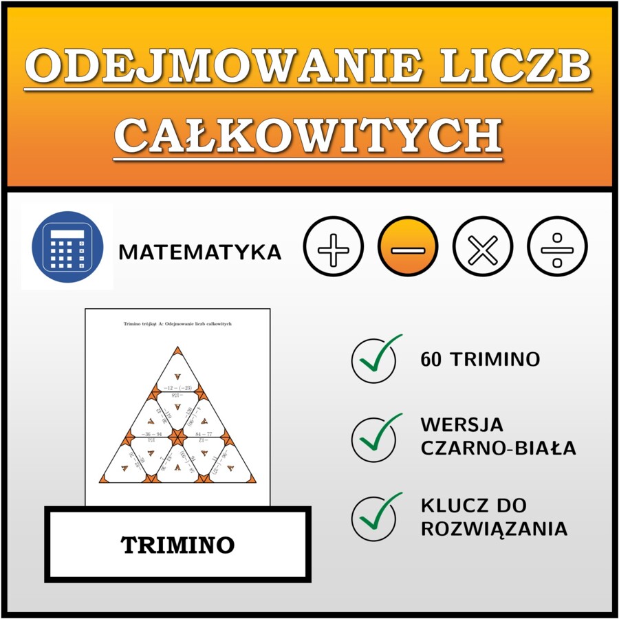 Trimino - Odejmowanie liczb całkowitych | matematyka