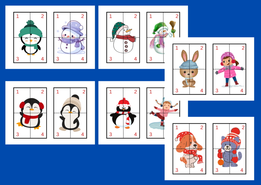 ZIMA – puzzle – układanka- układanki – biblioteka – świetlica – przedszkole – 12 wersji