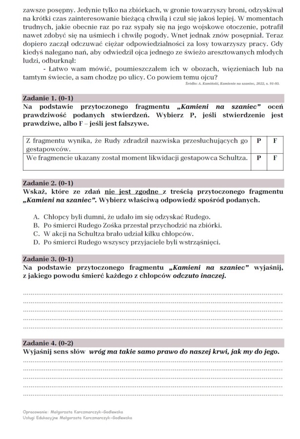 Arkusz egzaminacyjny "Kamienie na szaniec"