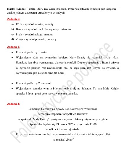 Sprawdzian po omówieniu lektury "Mały Książę"