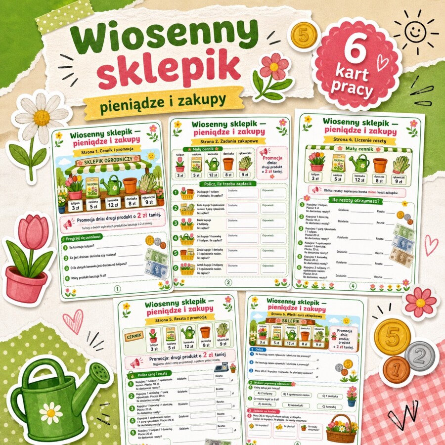 Wiosenny sklep - pieniądze i zakupy