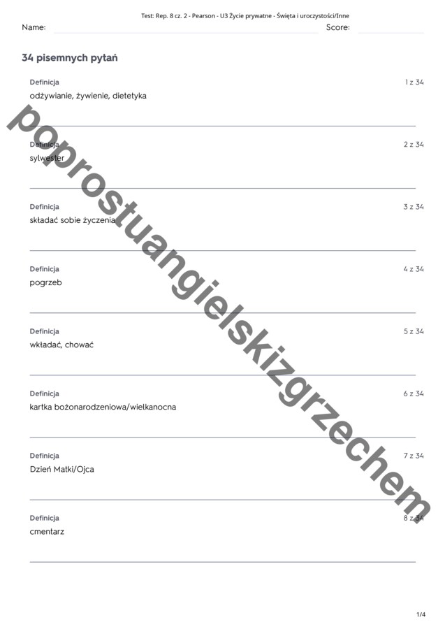 Repetytorium dla szkoły podstawowej cz. 1 (Pearson) – Unit 3 Życie prywatne – testy