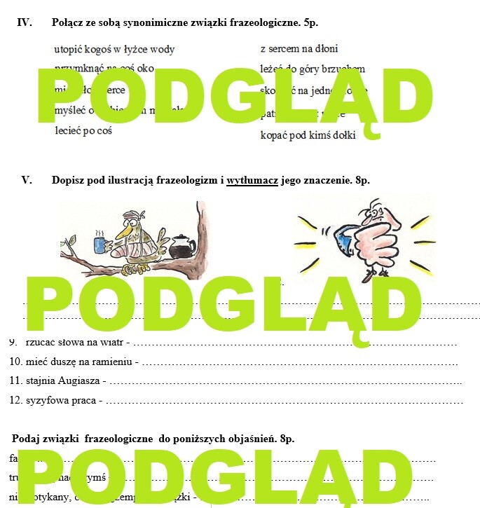 Sprawdzian frazeologia związki frazeologiczne