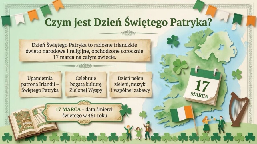 Dzień Świętego Patryka - Irlandia, symbole i tradycje (gazetka szkolna / prezentacja, 19 plansz)