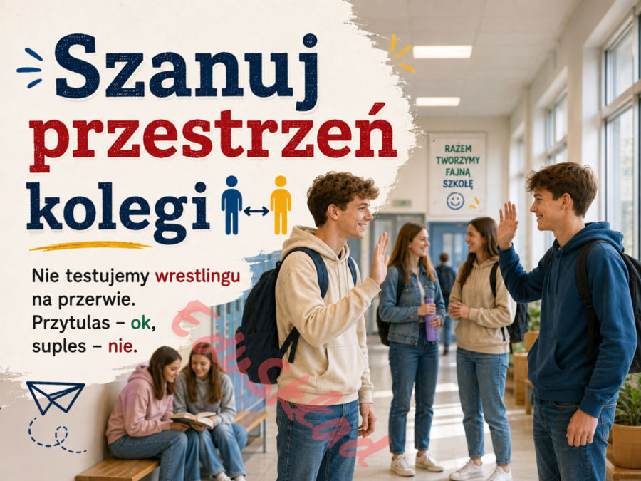 🛎️ Zasady bezpiecznej przerwy – nowoczesna gazetka korytarzowa z humorem