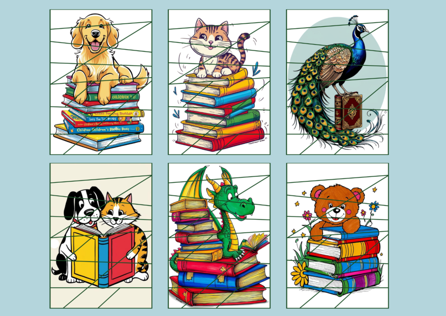 DZIEŃ KSIĄŻKI DLA DZIECI – puzzle – zwierzęta - biblioteka – przedszkole – świetlica – 23 wersje