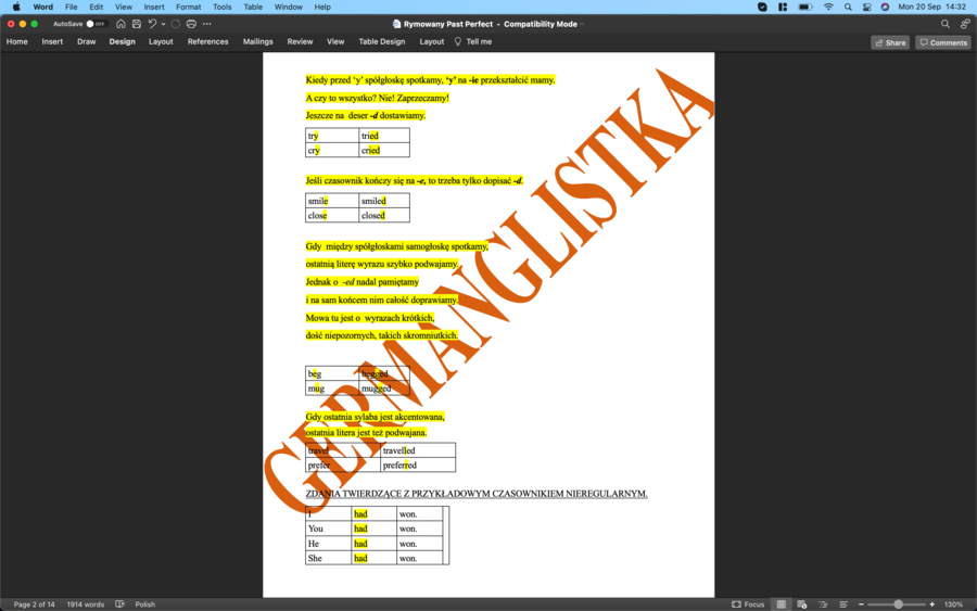 Rymowany Past Perfect