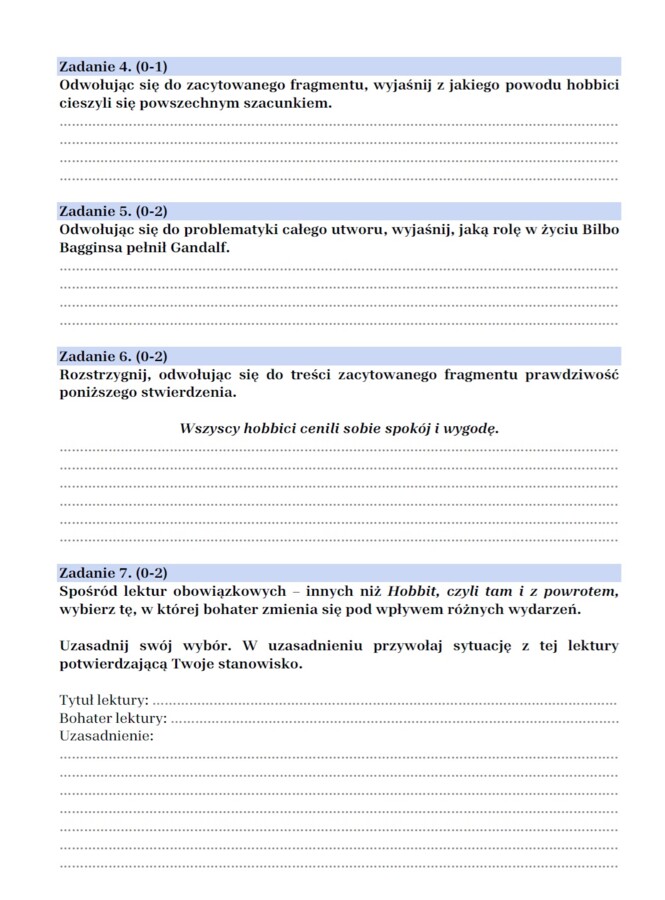 Arkusz egzaminacyjny "Hobbit, czyli tam i z powrotem"