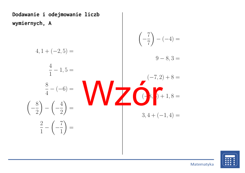 Dodawanie i odejmowanie liczb wymiernych | matematyka | 26 kolumn
