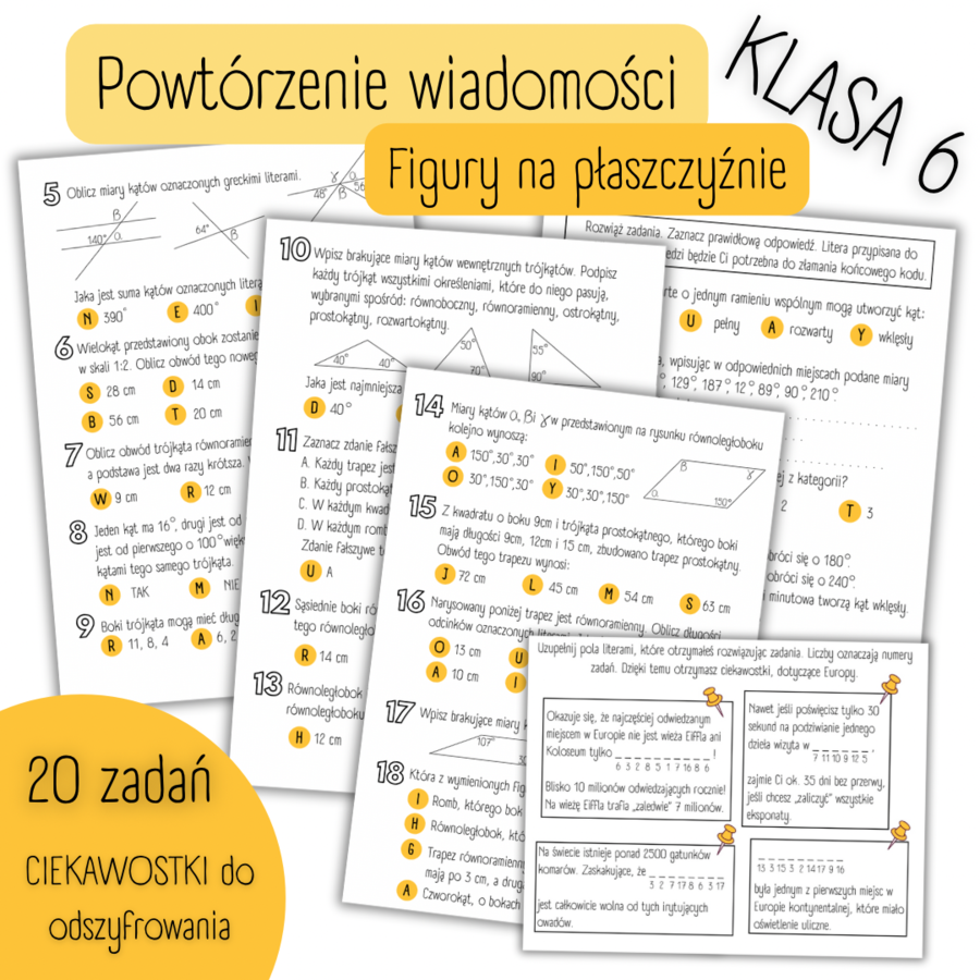 POWTÓRZENIE MATERIAŁU - Figury na płaszczyźnie - KLASA 6