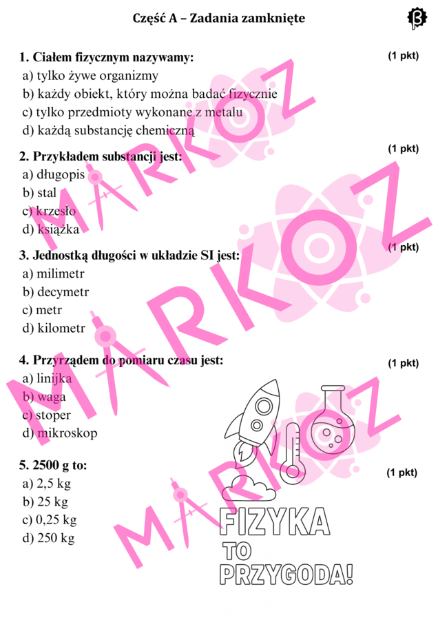 Sprawdzian - obserwacje, pomiary i wielkości fizyczne