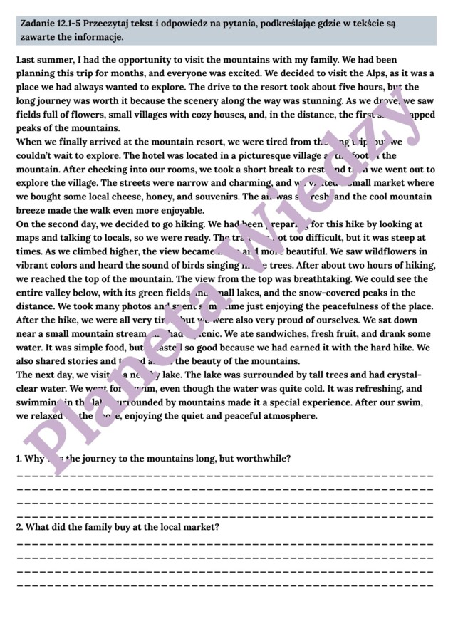 CZYTANIE ZE ZROZUMIENIEM – E8 – Zbiór zadań do egzaminu ósmoklasisty z języka angielskiego. Poziom A2/A2+ – uzupełnienie luk w tekstach, prawda/fałsz, uporządkowywanie zdarzeń, zrozumienie kontekstu zdania