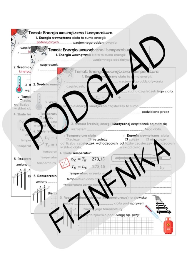 Energia wewnętrzna i temperatura - Termodynamika - A5 Karta pracy/notatka graficzna
