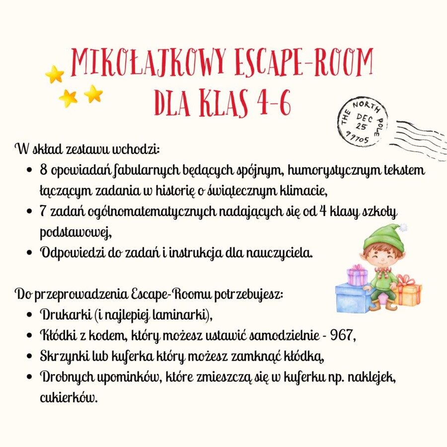 MIKOŁAJKOWY, FABULARNY, ESCAPE ROOM MATEMATYCZNY