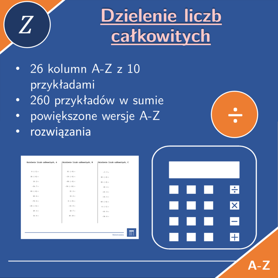 Dzielenie liczb całkowitych | matematyka | 26 kolumn