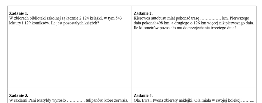 Sztafeta zadaniowa - działania na liczbach naturalnych.