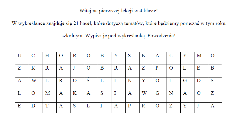 Przyroda wykreślanka-co będziemy robić?