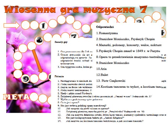 Wiosenna gra planszowa - muzyka klasa 7