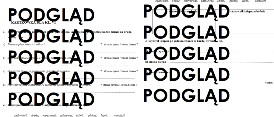Strony czasownika - sprawdzian, kartkówka dla klasy 6 - strona czynna, bierna, zwrotna czasownika