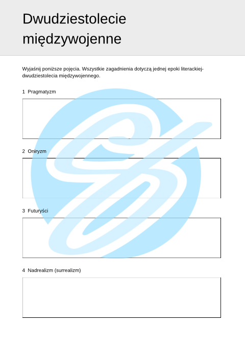 Dwudziestolecie Międzywojenne – Najważniejsze Zagadnienia – Karty Pracy dla Maturzystów