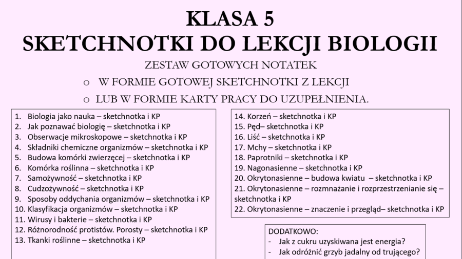KLASA 5 - SKETCHNOTKI DO LEKCJI BIOLOGII