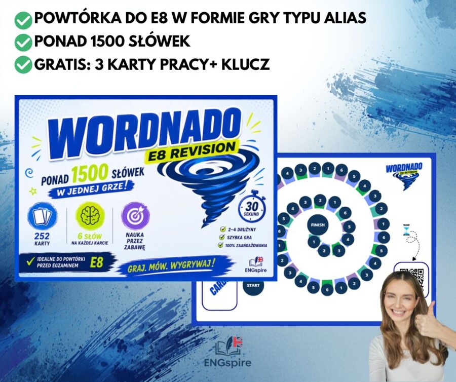 WORDNADO E8 – gra typu Alias | 1500+ słów | powtórka do egzaminu ósmoklasisty