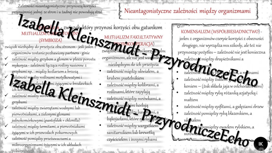 Sketchnotka - notatka „Nieantagonistyczne zależności między gatunkami” wykonana w power point do edycji. Biologia 8; „EKOLOGIA”