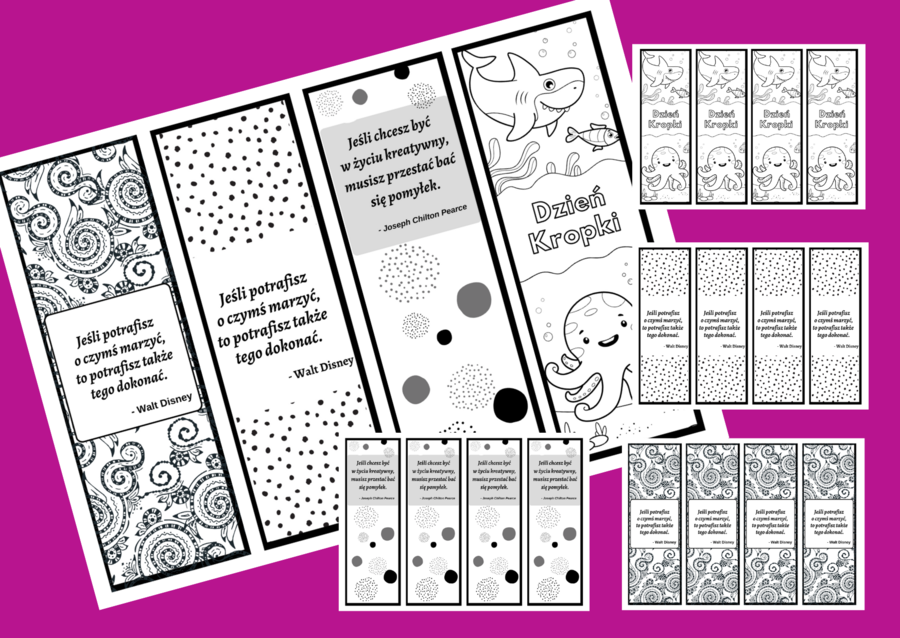 DZIEŃ KROPKI - zakładka do książek - zakładki - czarno-białe - wersja 3