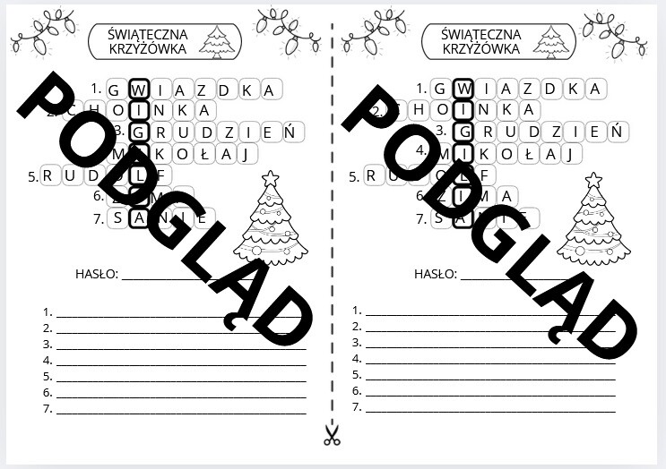 Świąteczna krzyżówka - kl. I - III