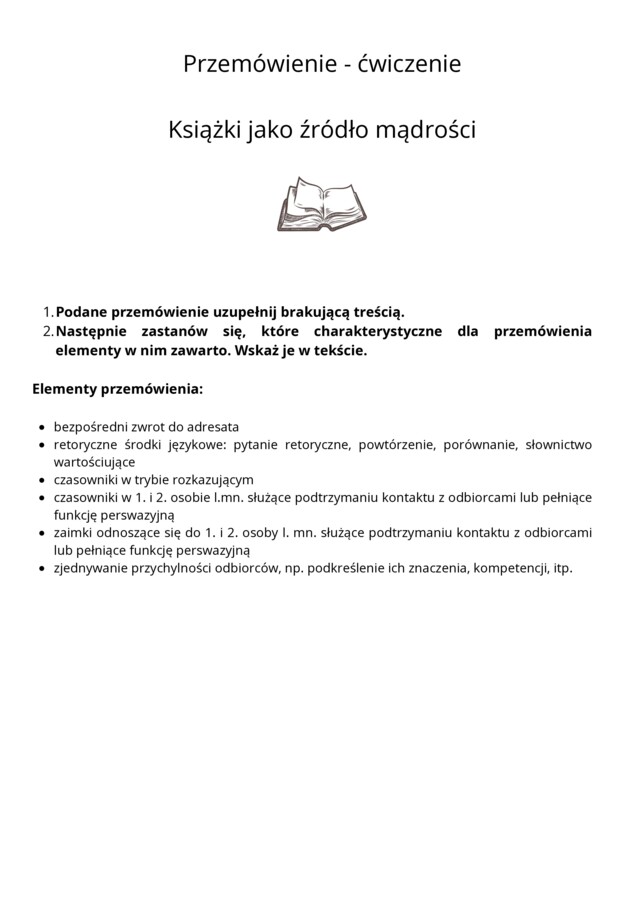 Przemówienie - ćwiczenie (Książki jako źródło mądrości)