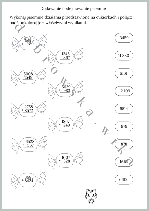 Dodawanie I odejmowanie pisemne - cukierki
