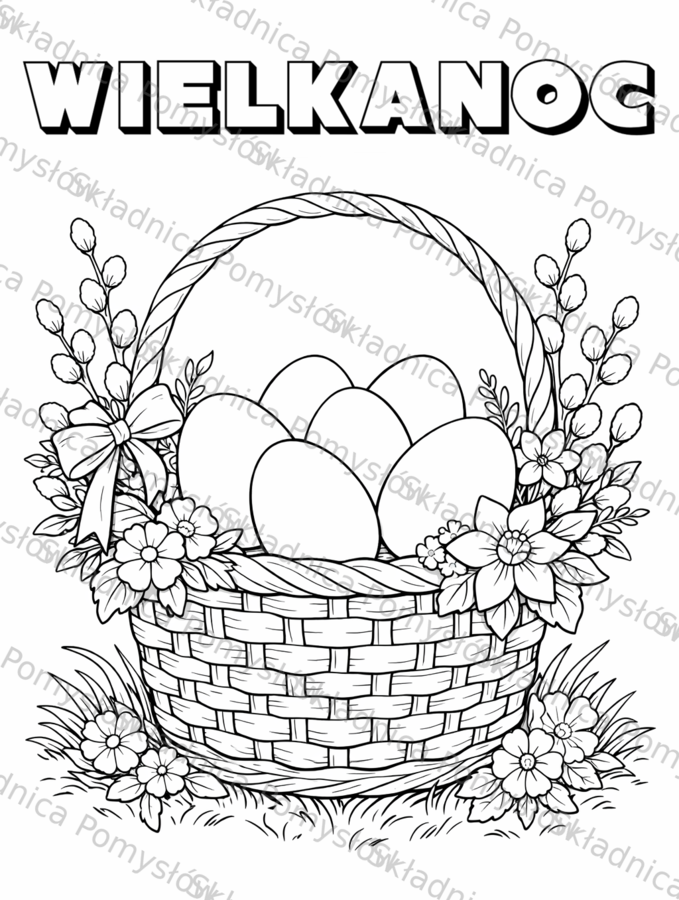 WIELKANOC - kolorowanka XXL do druku (6 kart A4+miniatura A4); plakat; dekoracja; gazetka; świetlica; koszyk; pisanki