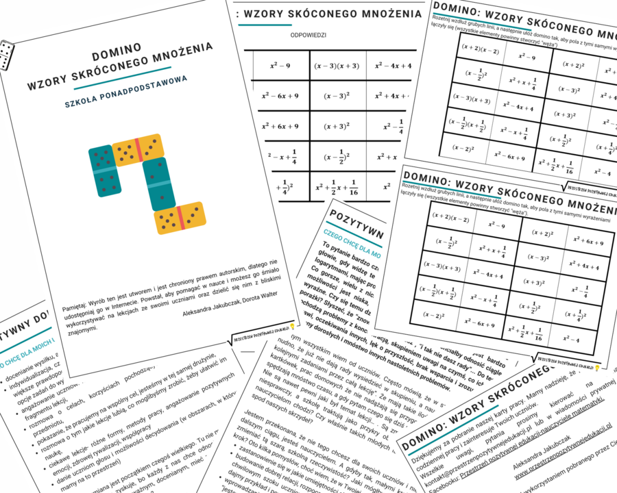 Wzory skróconego mnożenia - domino + wersja w języku ukraińskim