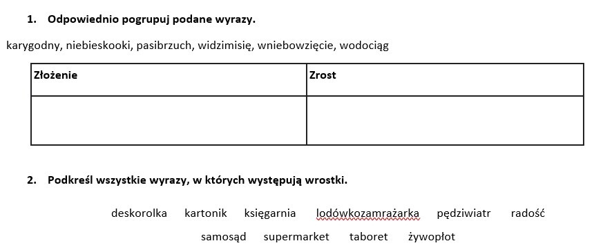 Słowotwórstwo - ćwiczenia lub kartkówka