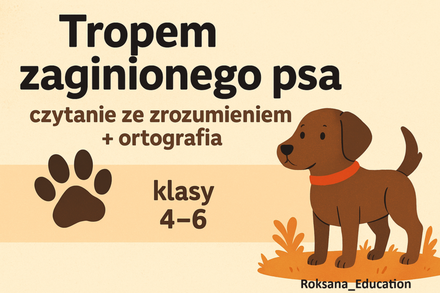 🐾 „Tropem zaginionego psa” – karty pracy do czytania ze zrozumieniem i ortografii (klasy 4–6)
