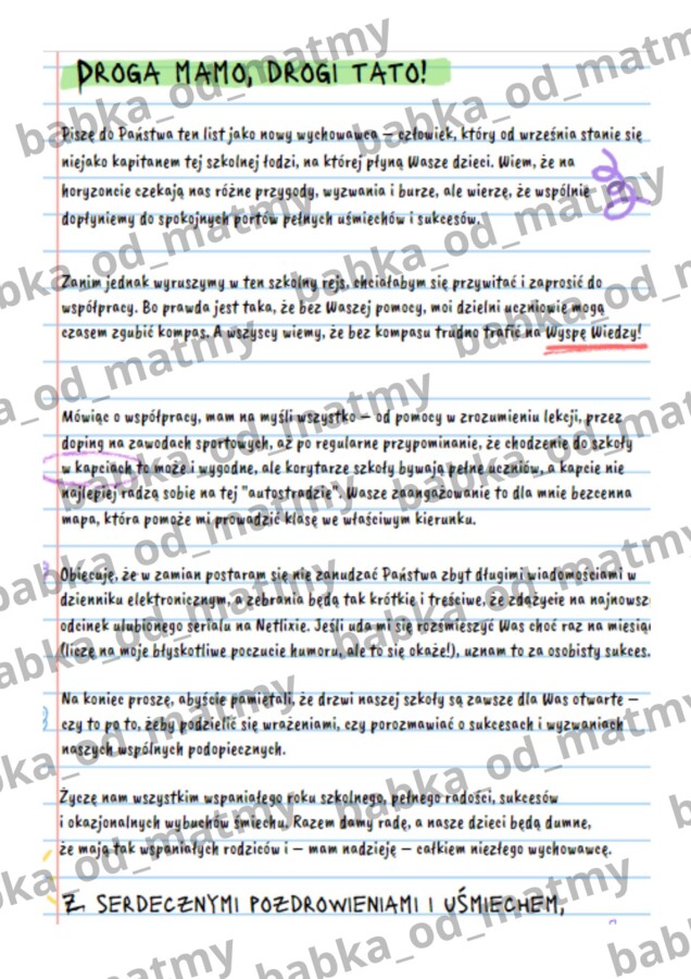 LIST OD NOWEGO WYCHOWAWCY DLA RODZICÓW - rozpoczęcie roku szkolnego!