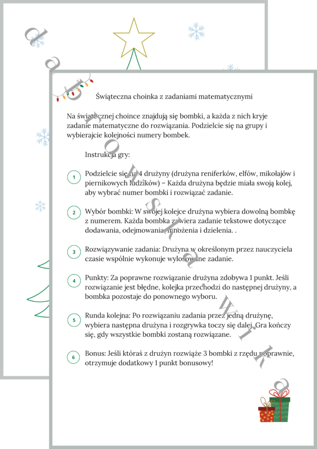 Świąteczna choinka z zadaniami matematycznymi