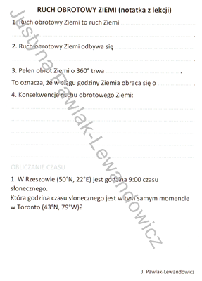 Ruch obrotowy Ziemi (karta pracy)