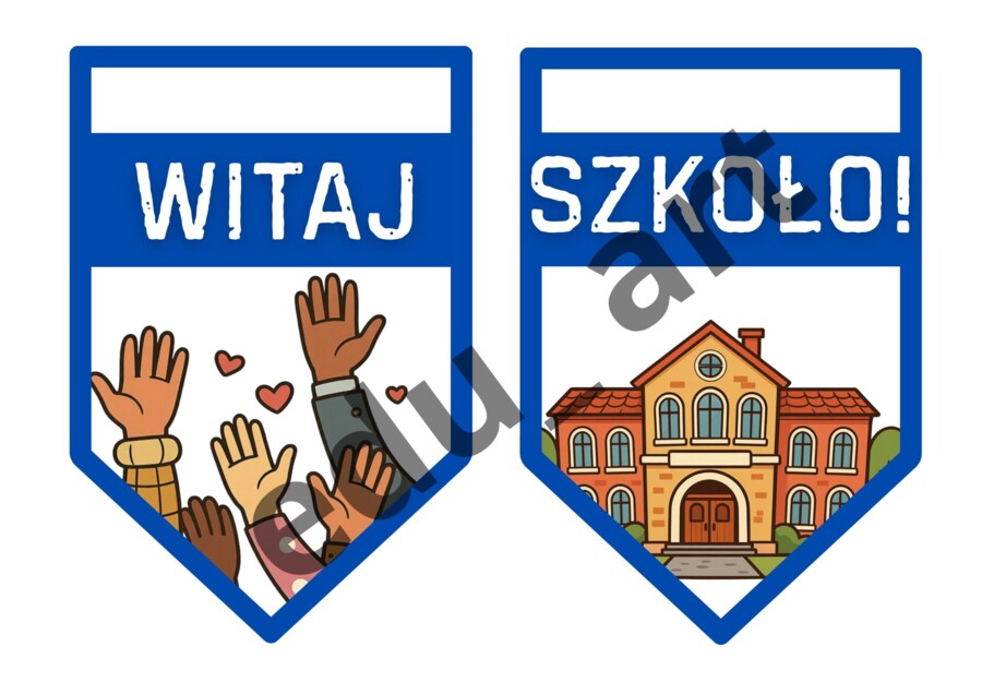 Girlanda na rozpoczęcie roku szkolnego – „Witaj szkoło!” (Dwie wersje: kolorowa i szkic)
