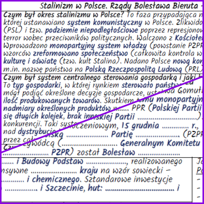 Stalinizm w Polsce. Rządy Bolesława Bieruta - notatki i karta pracy